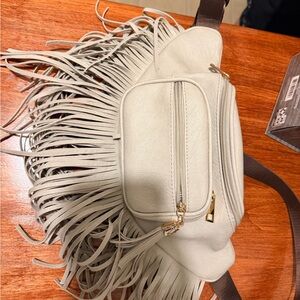 Fringed Cream Shoulder Bag